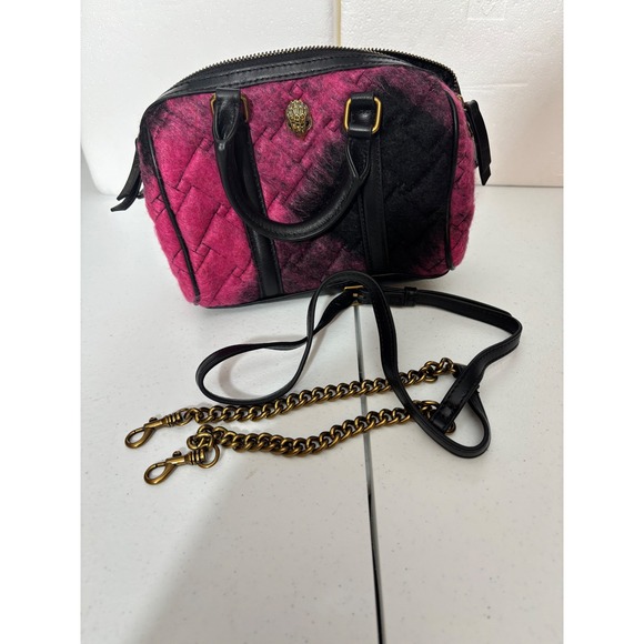 Kurt Geiger London Quilted Fuzzy Barrel Bag Pink Black Chain Strap - Picture 4 of 8